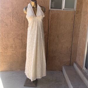 Vintage Cream Halter Maxi Dress